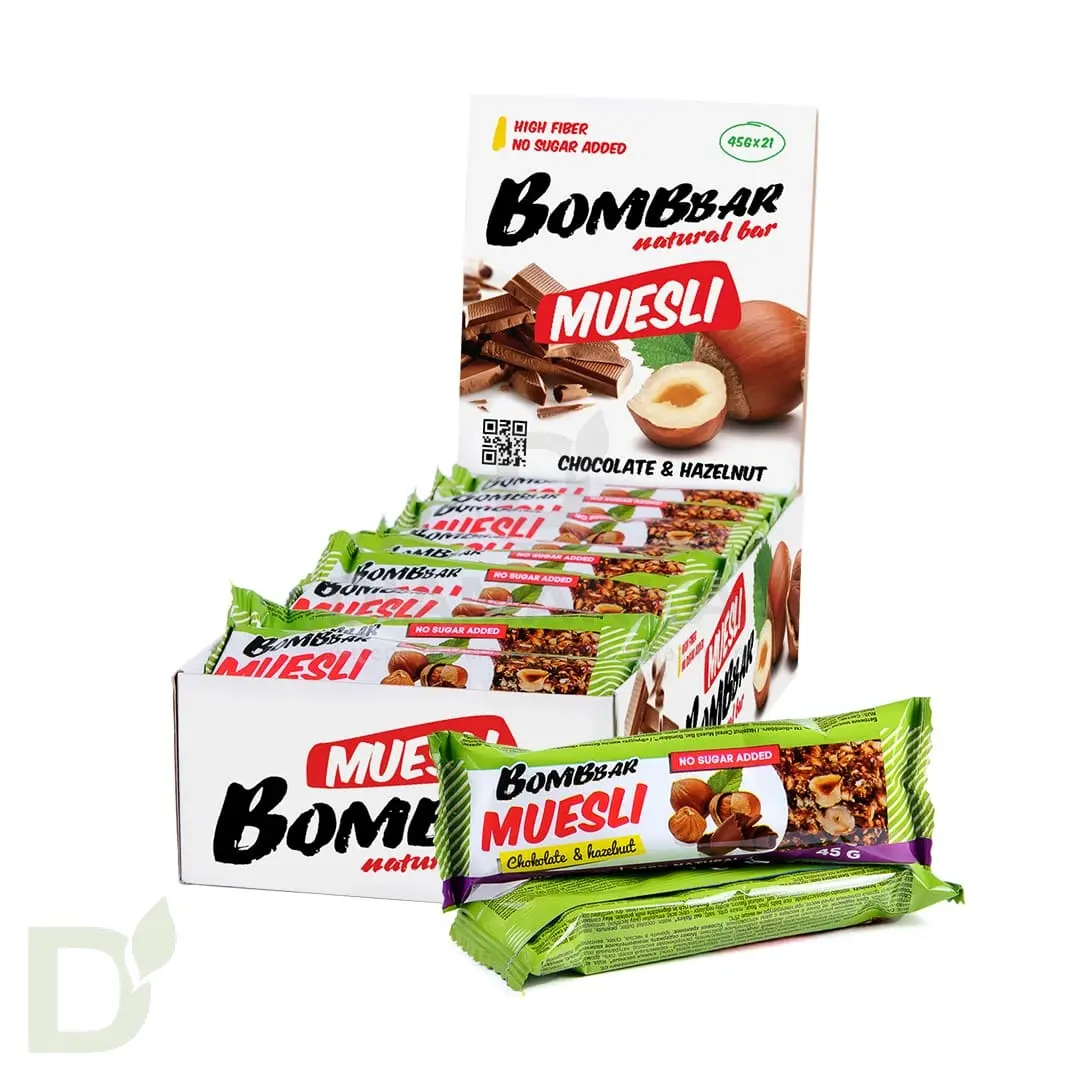 Батончик мюсли BOMBBAR шоколад-фундук 45 гр. 