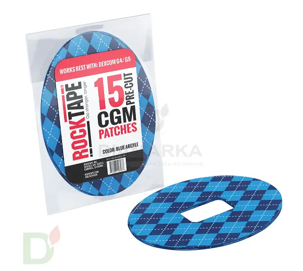 Тейп RockTape для крепления DEXCOM G4 или G5, синий узор, 1 шт